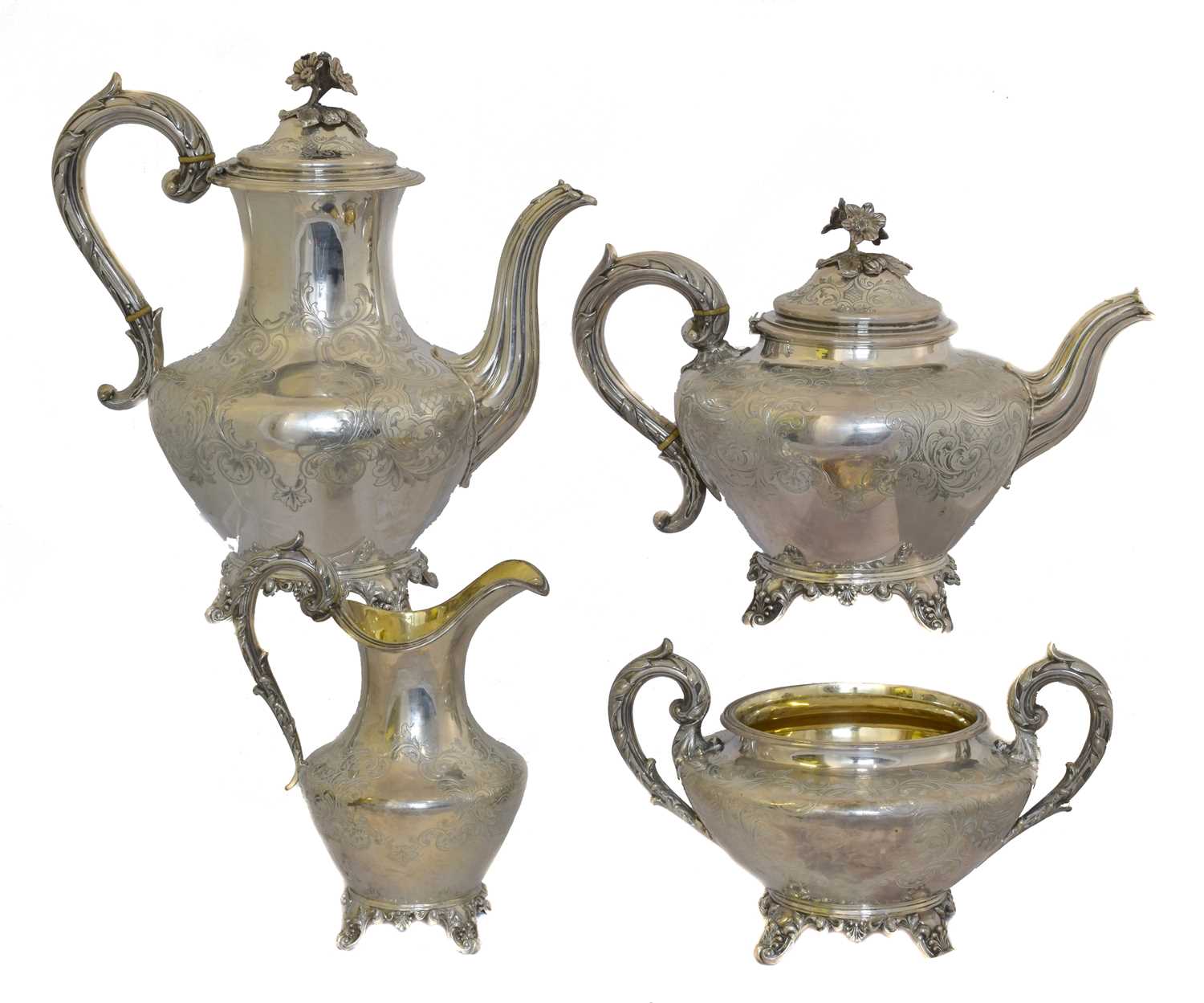 Lot 2 - A Victorian silver four piece tea set.