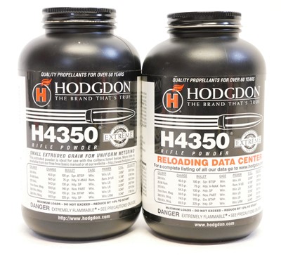 Lot 545 - Two tubs of Hodgdon H4350 rifle powder, 2 x...