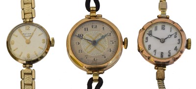 Lot 168 - Three 9ct gold cased watches.