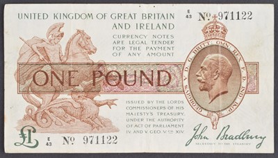 Lot 71 - A Third Bradbury Issue (January 1917), One Pound banknote.