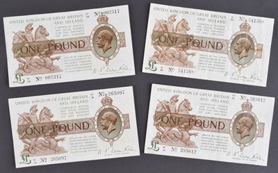 Lot 72 - Four First and Second Fisher Issues One Pound treasury notes (4).