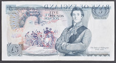 Lot 82 - Elizabeth II, Series "D" Pictorial Five Pounds Error Banknote.