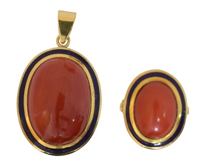 Lot 104 - A set of coral and enamel jewellery.