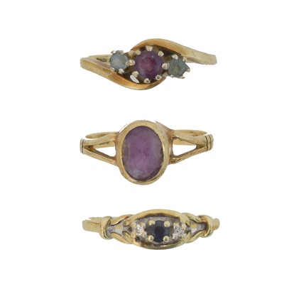 Lot 108 - Three 9ct gold gem set rings.