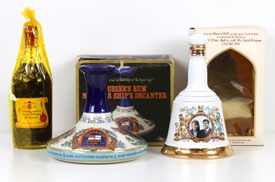 Lot 79 - 3 bottles Whisky, Rum and Brandy including 1 Litre Decanter Pussers Rum
