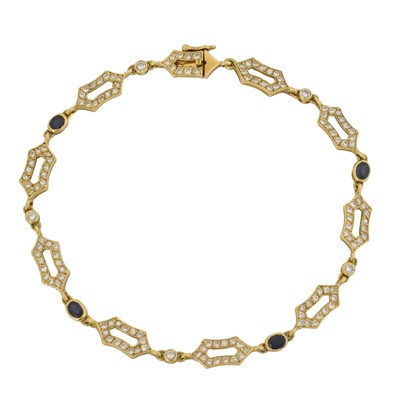 Lot 34 - An 18ct gold sapphire and diamond bracelet.