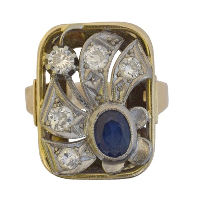 Lot 168 - A sapphire and diamond dress ring.