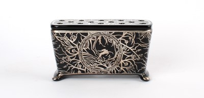 Lot 163 - Art Deco Black and Silvered Glass Flower Brick
