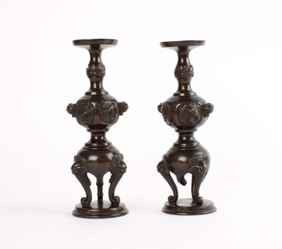 Lot 326 - A Pair of Japanese Meiji Period Bronze Candlesticks