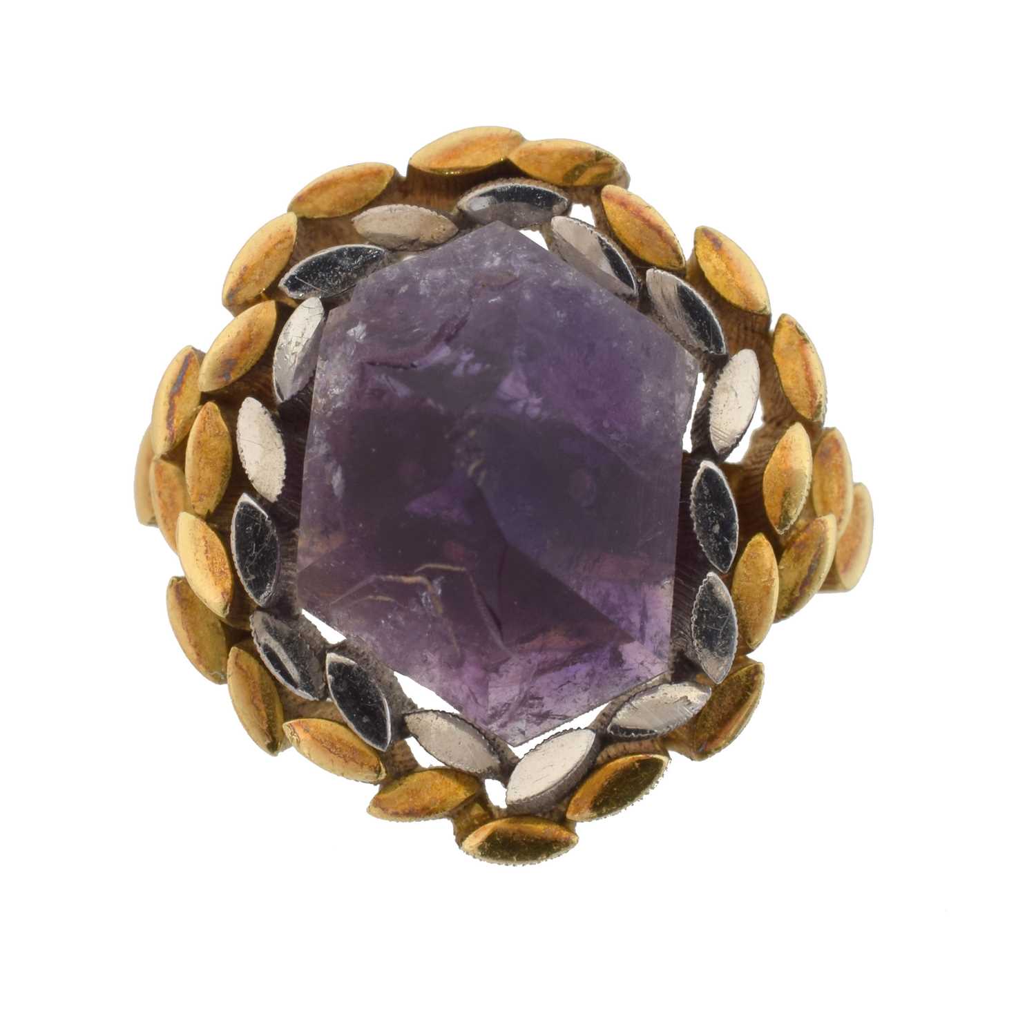 Lot 176 - A 1960s 18ct gold amethyst dress ring by John Donald.