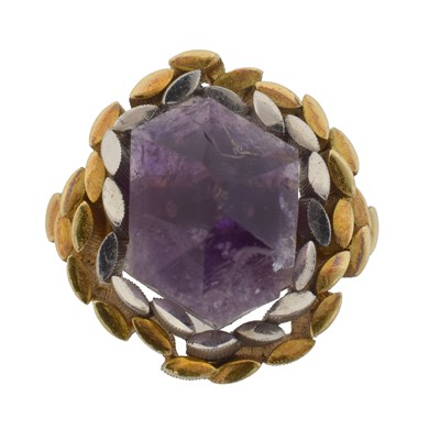 Lot 176 - A 1960s 18ct gold amethyst dress ring by John Donald.
