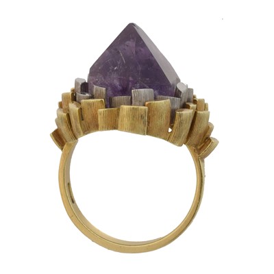 Lot 176 - A 1960s 18ct gold amethyst dress ring by John Donald.
