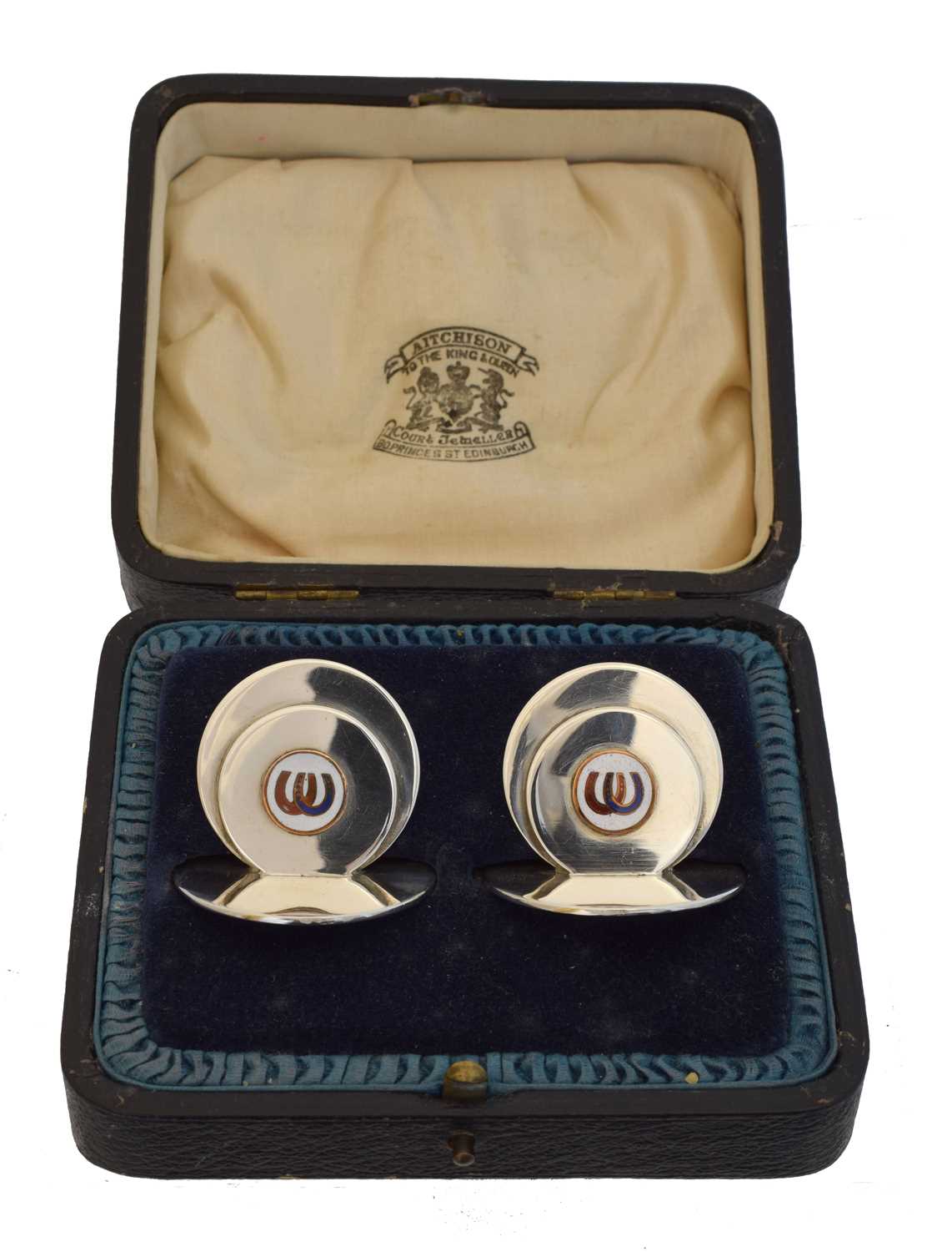 Lot 4 - A pair of George V silver enamel place holders by Sampson Mordan & Co.