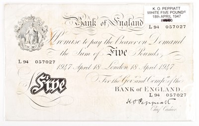 Lot 65 - A Black and White Series (1947 issued 1948), Five Pounds banknote.