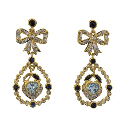 Lot 42 - A pair of vari-gem drop earrings.