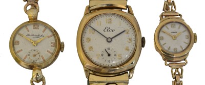 Lot 170 - Three 9ct gold wristwatches.
