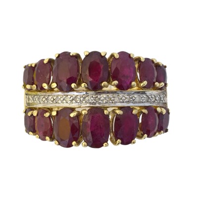 Lot 89 - A 9ct gold ruby and diamond dress ring.