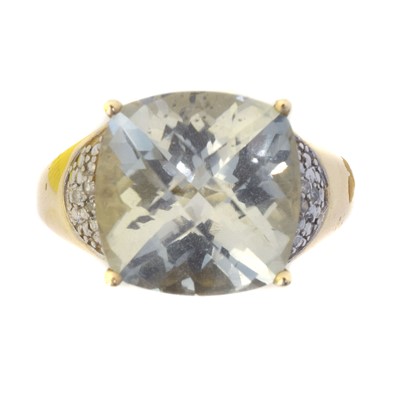 Lot 73 - A 9ct gold prasiolite and diamond dress ring.
