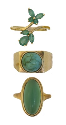 Lot 105 - Three 9ct gold gem-set dress rings.