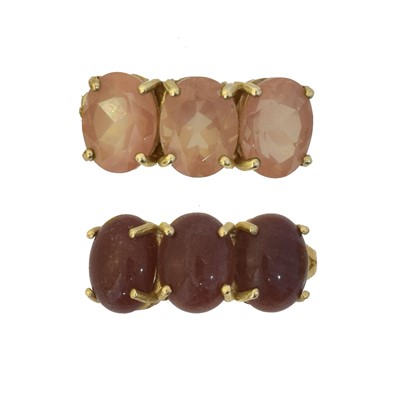 Lot 96 - Two 9ct gold three stone rings.