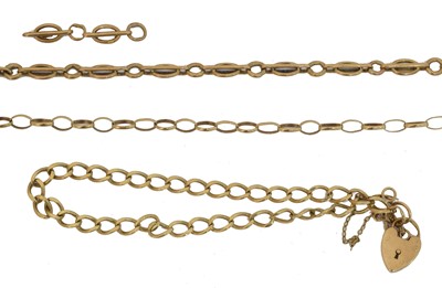 Lot 21 - Three 9ct gold chain bracelets.