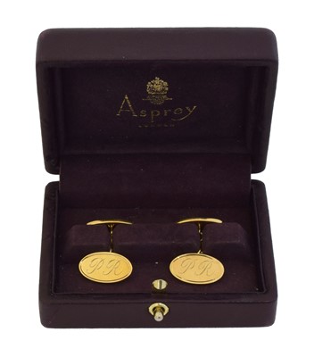 Lot 168 - A pair of 18ct gold cufflinks by Asprey.