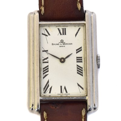 Lot 216 - A 1970s Baume & Mercier stainless steel 'Tank' manual wind wristwatch, ref. 1724.