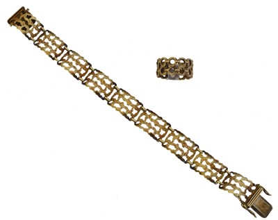 Lot 19 - A 1970s 9ct gold bracelet and ring.