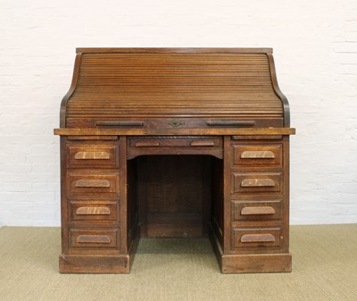 Lot 129 - A Mid-20th Century Oak Roll-Top Desk
