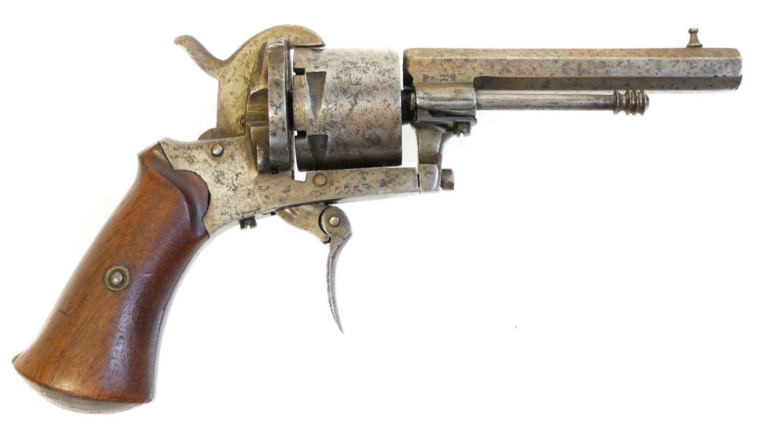 Lot 12 - Belgian 7mm pinfire revolver, serial numbe...