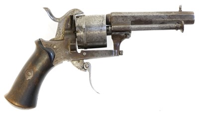 Lot 13 - Belgian 7mm pinfire revolver, 3inch octagonal...
