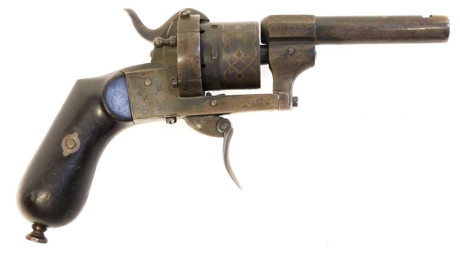 Lot 15 - Belgian 7mm pinfire revolver, with decorative...