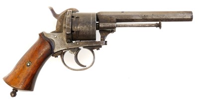 Lot 16 - Belgian 9mm pinfire revolver, 5 inch barrel,...