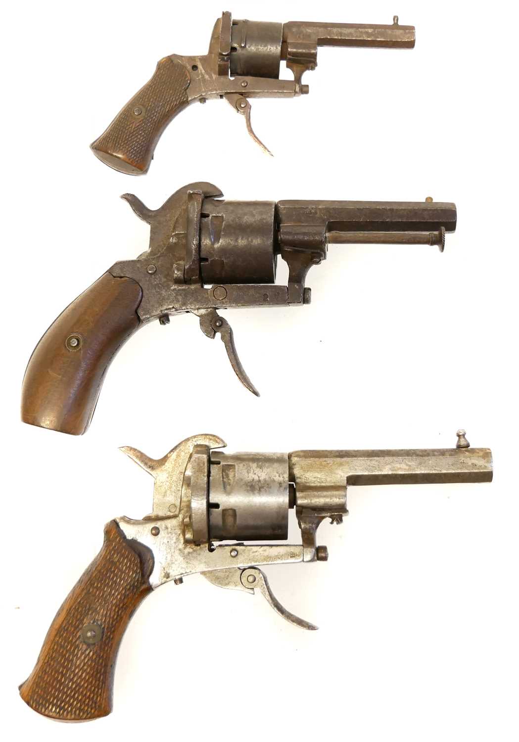 Lot 16 - Three Belgian pinfire revolvers, with 3, 2.75...