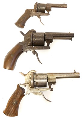 Lot 16 - Three Belgian pinfire revolvers, with 3, 2.75...