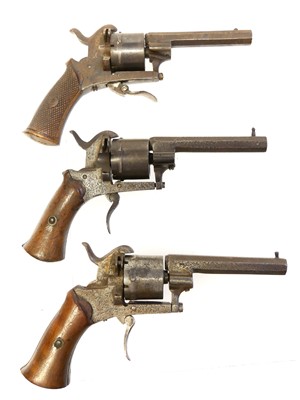 Lot 17 - Three Belgian pinfire revolvers, with 3 inch...