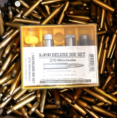 Lot 521 - Lee .270 Die set and brass, both new and once...