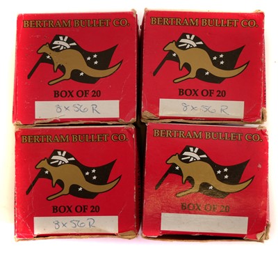 Lot 519 - Bertram 8x56R brass, fifty nine cases in total,...