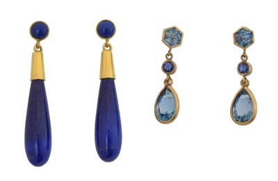 Lot 49 - Two pairs of gem-set drop earrings.