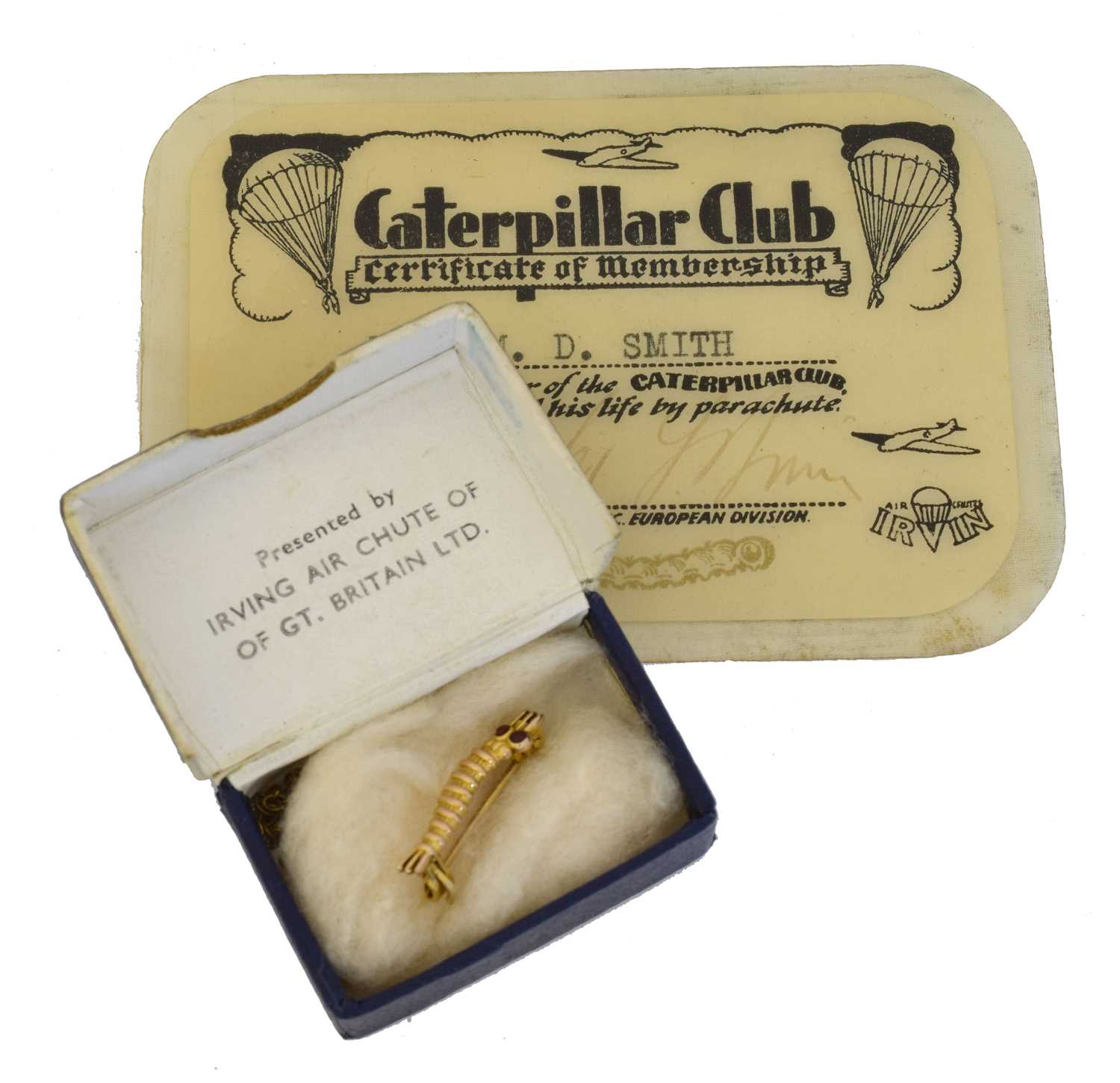 Lot 7 - A WWII 'Caterpillar Club' pin.