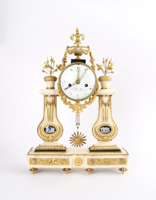 Lot 216 - A Louis XVI White Marble and Ormolu Portico-Type Mantel Clock