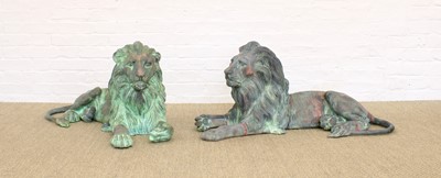 Lot 174 - A Large Pair of Copper Recumbent Lion Garden Statues