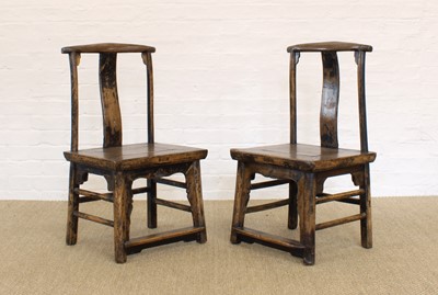 Lot 187B - A Pair of 19th Century Chinese Elm "Kang" Chairs