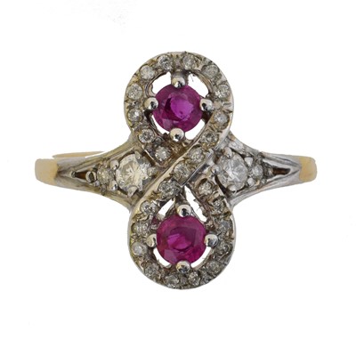 Lot 100 - A 9ct gold ruby and diamond dress ring.