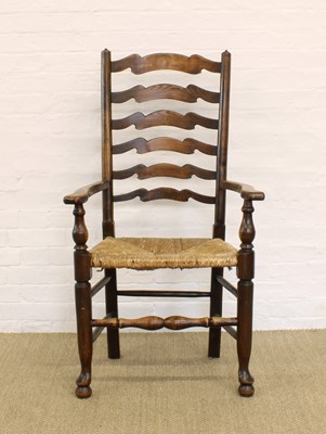 Lot 151 - A Late 19th / Early 20th Century Ash Country "Wavy" Ladderback Armchair