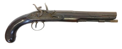 Lot 6 - Flintlock 24 bore holster pistol, 9inch...