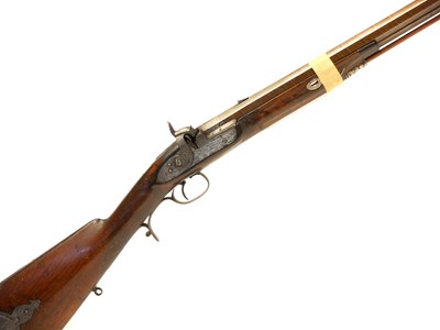 Lot 21 - Percussion 20 bore rifle, 30.5 inch Damascus...