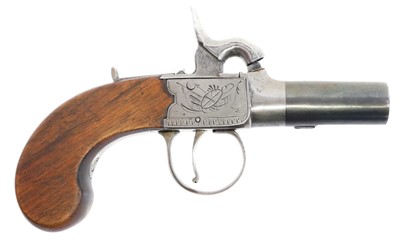 Lot 1 - Percussion 52 bore box lock pistol, 1.5inch...
