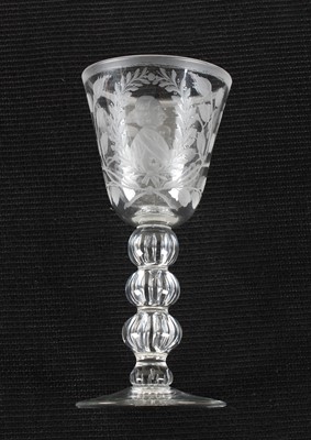 Lot 78 - A "Jacobite" Engraved Clear Glass Goblet