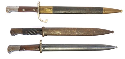 Lot 164 - Three Mauser rifle bayonets and scabbards,...